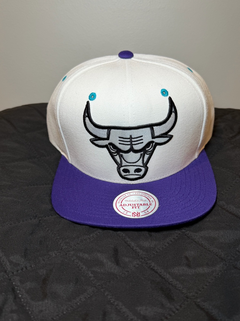 Mitchell & Ness White and Purple Chicago Bulls Embroidered Mens’ Snapback